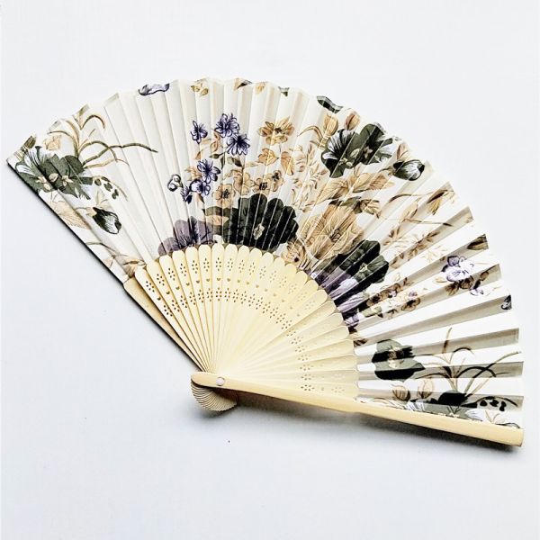 Custom Personalized 21cm Japanese Satin Fabric Bamboo Gold Flower Hand Folding Fan for Promotion Gift
