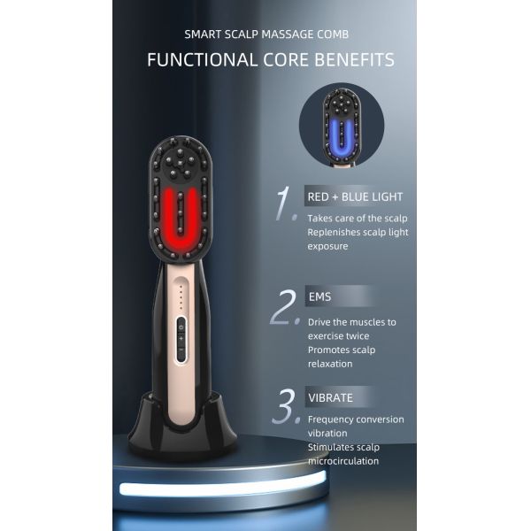 Multifunctional Electric Massage Comb Smart EMS Vibration Red Blue Light Face Body Skin Care Hair Growth