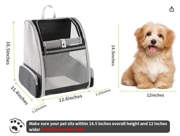 Pet backpack with blinds, suitable for small cats and dogs. It features a ventilation design, a safety strap, a snap support, foldable feature, and is specifically designed for travel, hiking,