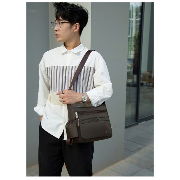 Black OEM ODM Messenger Crossbody Bag With Bottle Holder Pocket