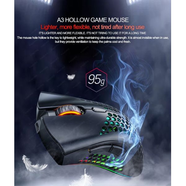 OEM Logo Rechargeable A3 Rgb Wireless Mouse with Silent Keys and Vertical Design