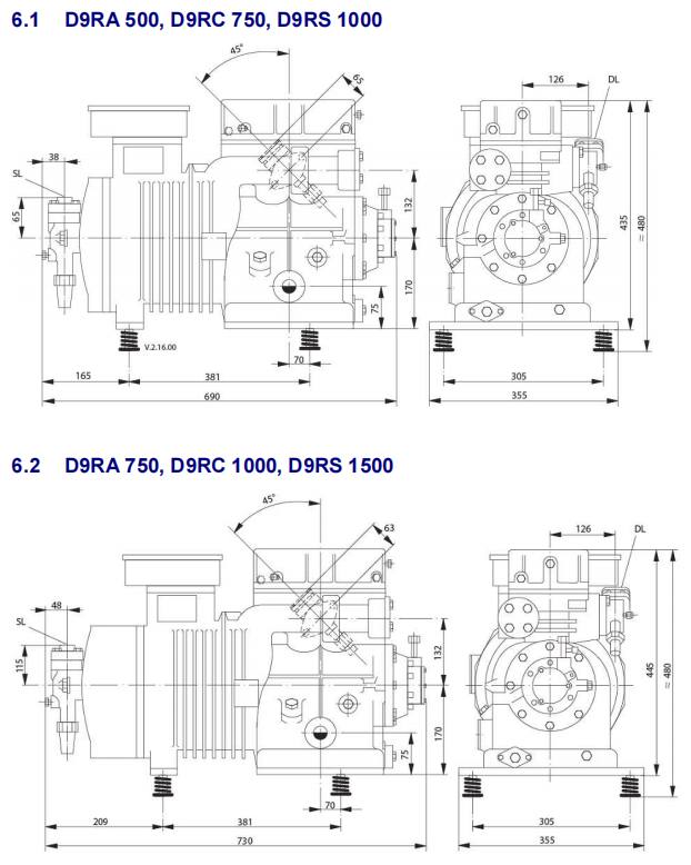 D9ra-750 5 ~ 15 HP Полугерметические поршневые компрессоры Copeland R22 трехфазные серии D9r