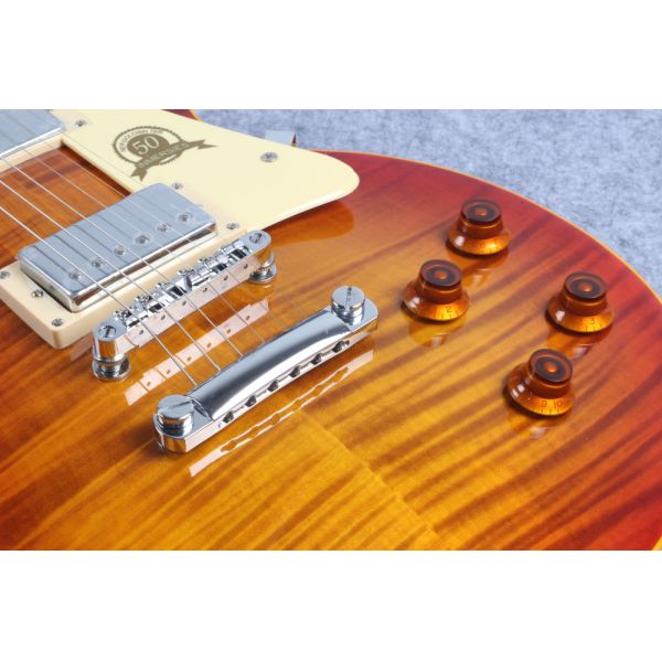 Custom 50th Anniversary LP Reissue electric guitar,Aged Vintage Cherry Sunburst tiger flame musical guitar free shipping