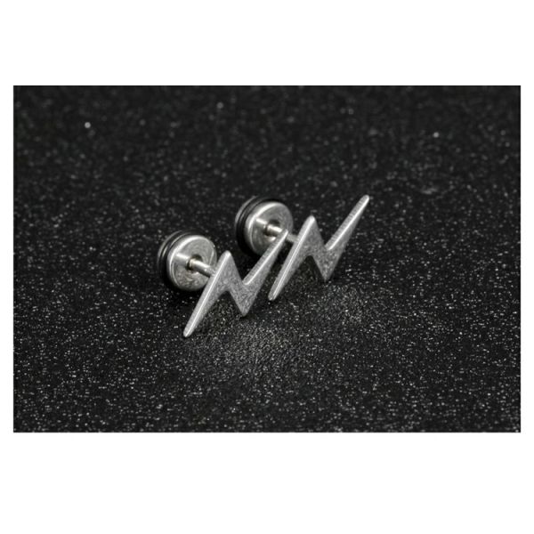 Punk Ear Stud Earrings For Men Hip Hop Jewelry Gift Stainless Steel Screw Back Earrings Lightning Stud Earrings