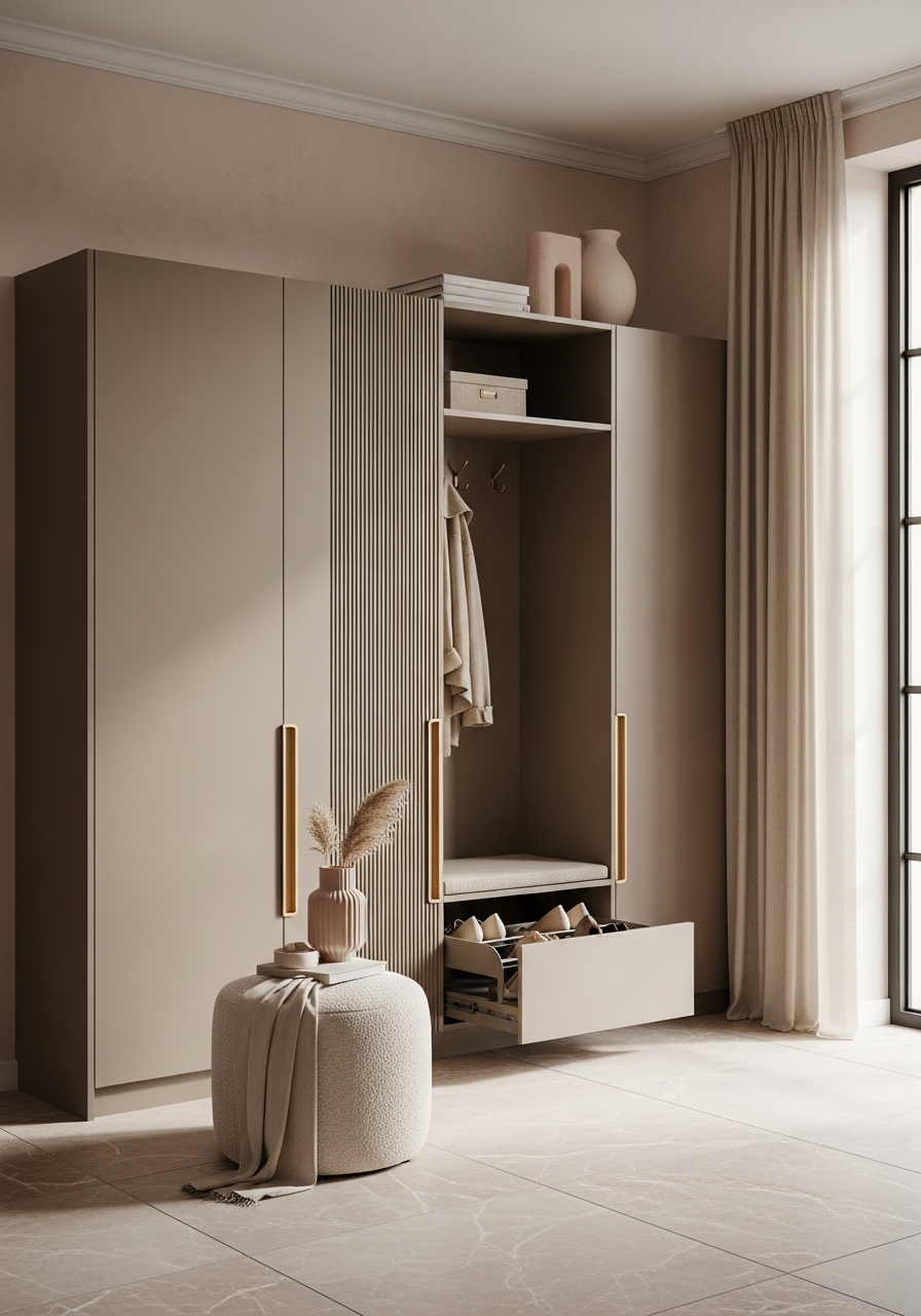 Taupe Fluted Entryway Shoe Cabinet in 304 Stainless Steel