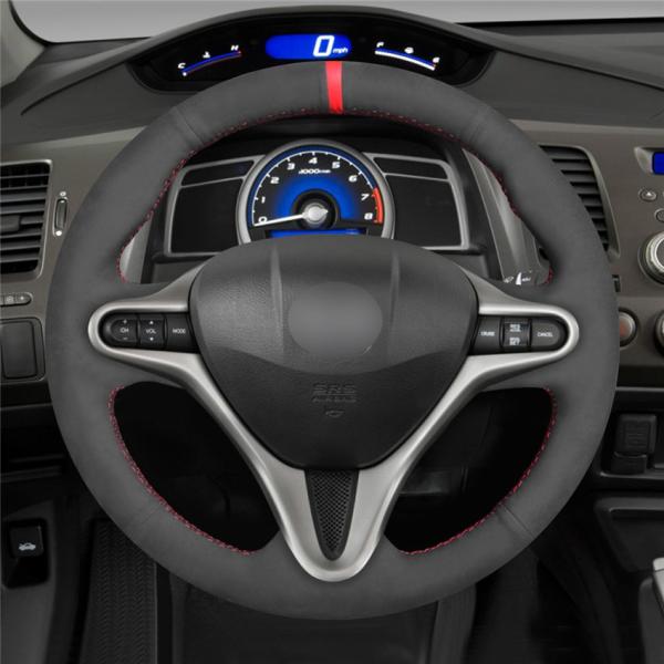 Hand Sewing Black Suede Steering Wheel Cover for Honda Si Civic 8 8th Gen 2006 2007 2008 2009 2010 2011