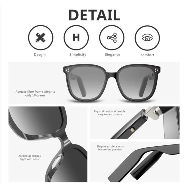 USB Anti Radiation Fashion 20Hz Smart Audio Sunglasses Touch Control