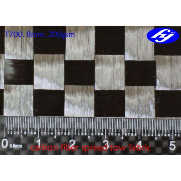 Black Wide 200GSM Spread Tow Fabric 8MM / Ultra Light Toray 12K Carbon Fiber Tow