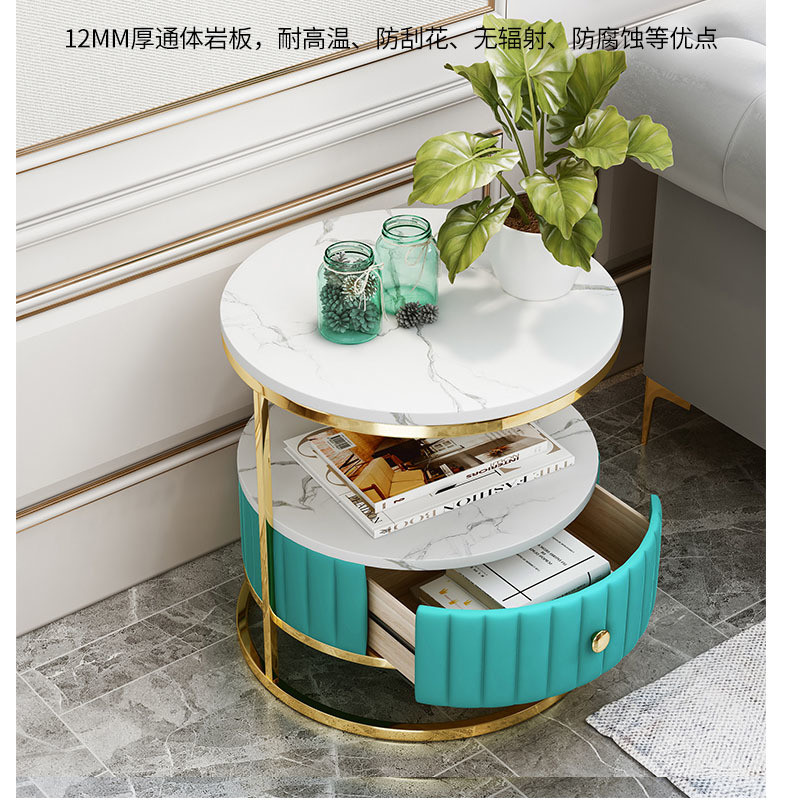 Bedroom Bedside Tables Modern Round Living Room Table with PU Leather Cover Material