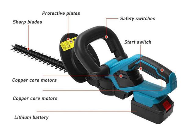 Rechargeable Cordless Hedge Trimmer , Electric Shrubbery Trimmer With Dual Action Blade