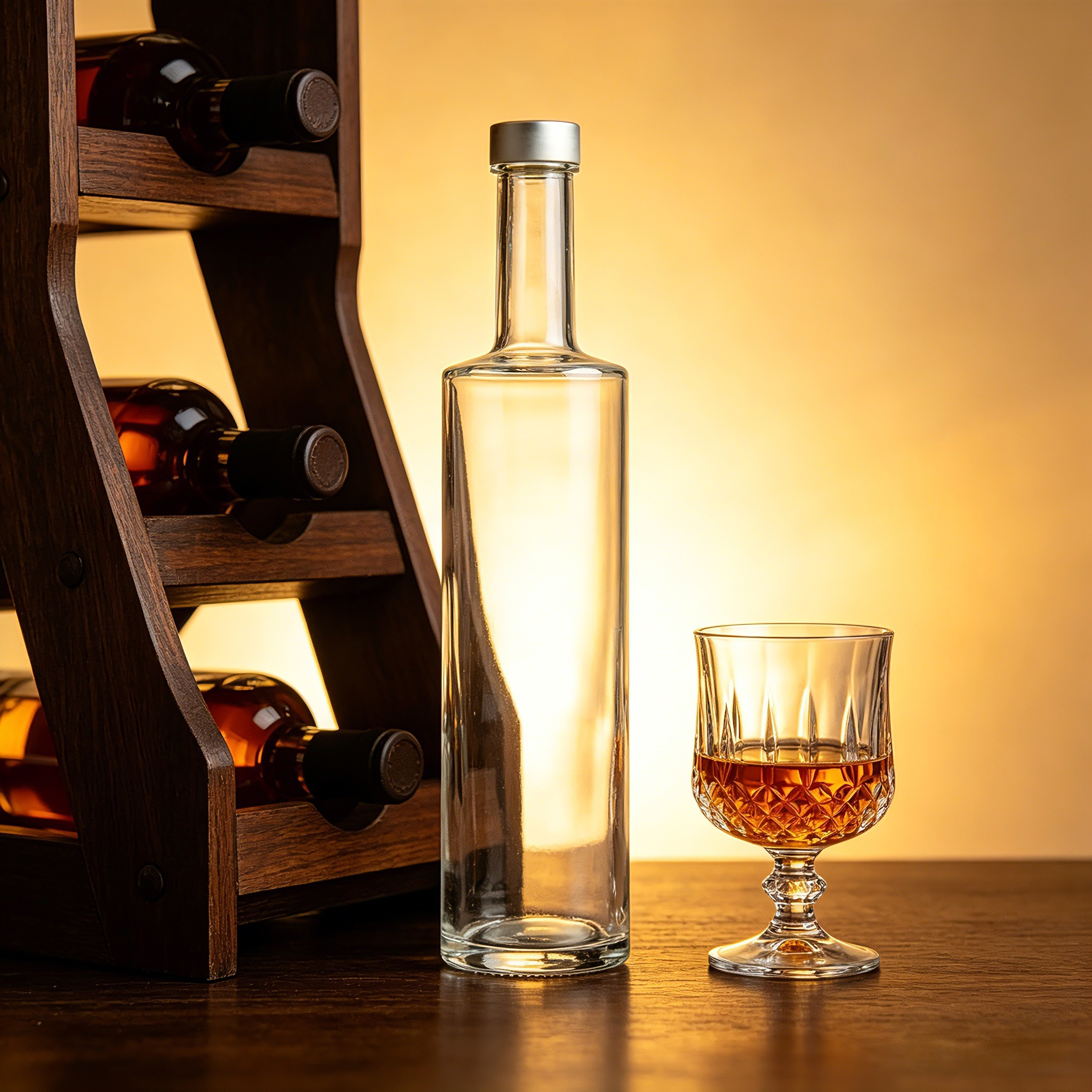 Screw Top Crystal Glass Alcohol Bottle For Brandy 620g 700ml  CY-889A