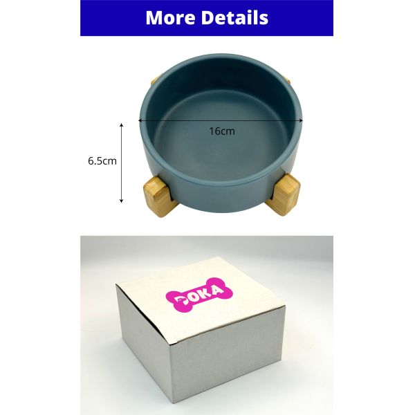 Ceramic Round Dog Cat Bowl Food Water Elevated Dish For Pet Wood Stand