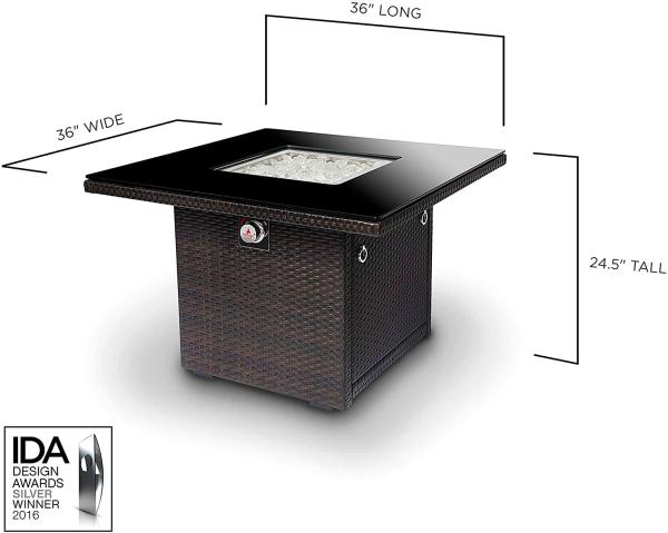25 Inches Fiberglass Gas Square Fire Pit For Patio Garden