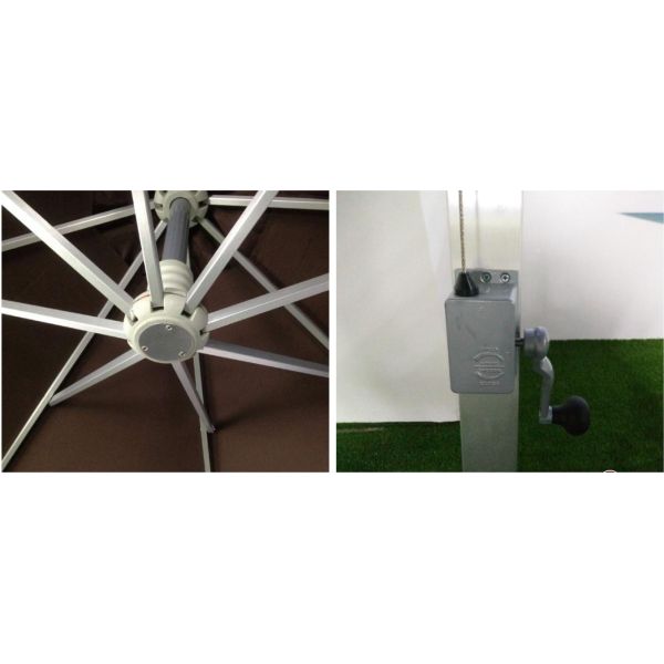 зонтик патио 2.5M бежевый двойной вокруг смещенного зонтика основание 360 градусов вращая