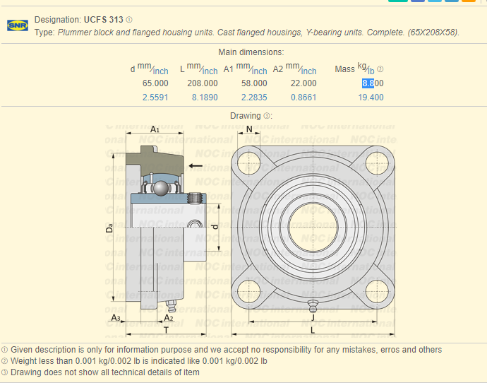 Cast Iron UCFS313 Flanged Housing Unit With Bearing UCFS312-39 UCFS313-40