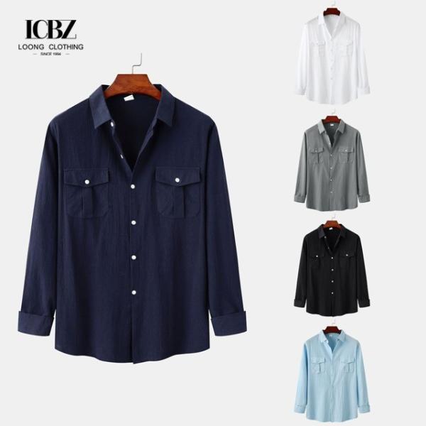 Spring Men's Linen T-Shirt Short Sleeve Solid Color Stand Collar Custom Cotton Shirt