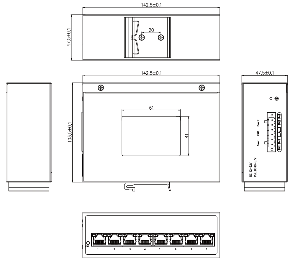 Промышленный DIN Rail PoE Ethernet Switches 8 Порт 12-52VDC 1000Base-TX Неуправляемая