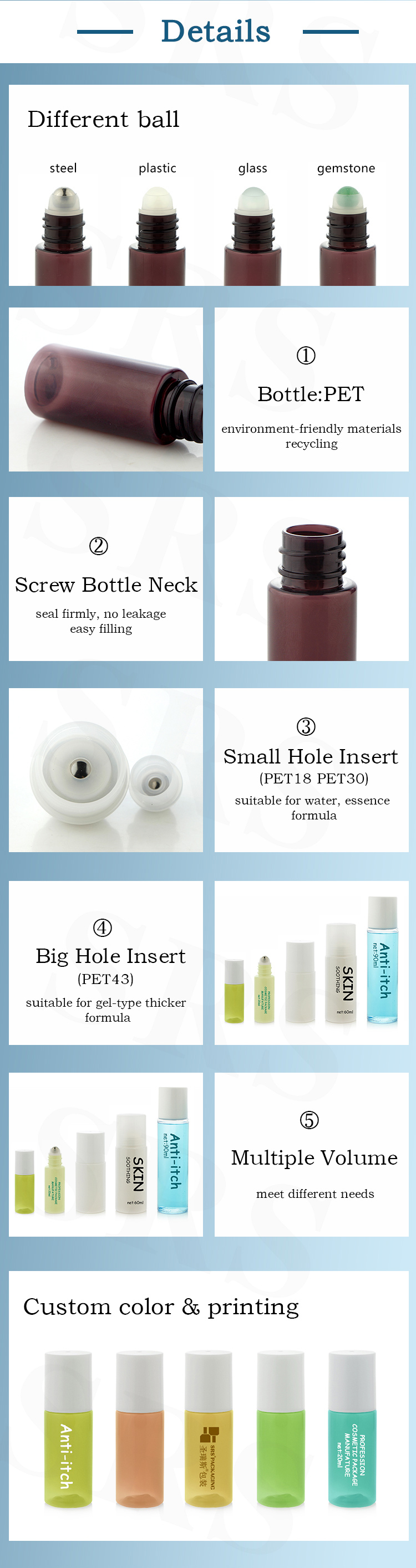 130ml PET Roll On Bottle Large Capacity Empty Roller Bottles for Body Care Gel Deodorant Liquid