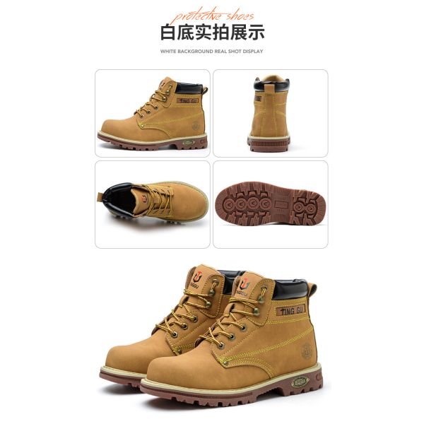 Botas de seguridad de cuero de fibra microfibra negra Botas de trabajo de tendón de res Zapatos de suela para hombres