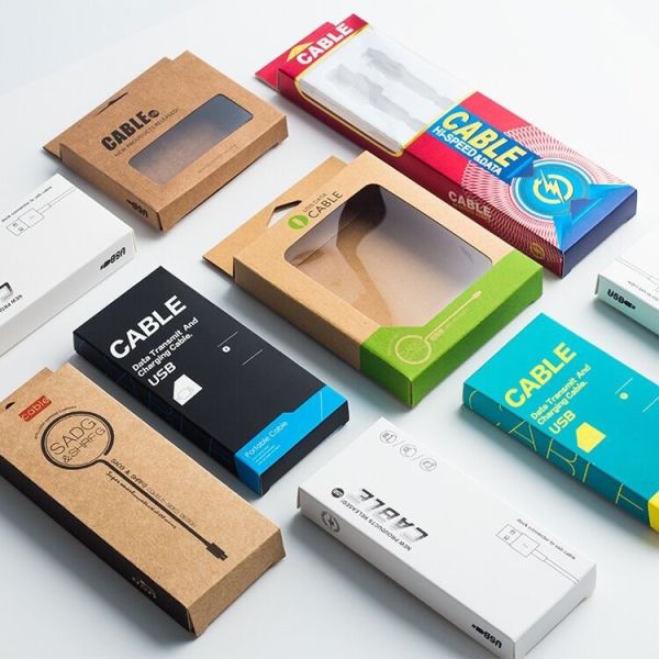 350g CMYK PMS Cell Phone Packaging Box Kraft , Youfu Data Cable Packing Box