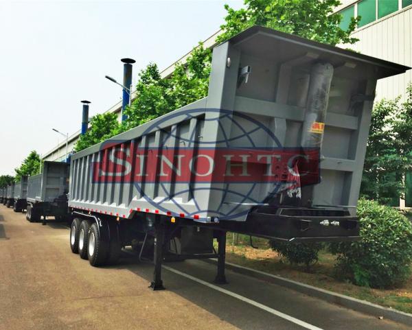 25 - 35m3 Steel End Dump Trailers ,  60 Tons Tipper Semi Trailer 12 / 16 Tyre