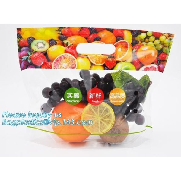 slider zip lock packaging fruit bag for cheery and grape, Vegetable refrigerate used resealable ziplock packaging bag