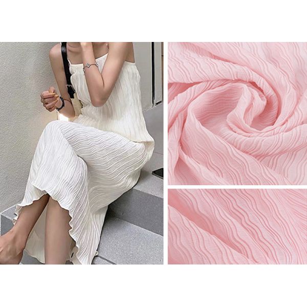 100 Polyester Lightweight Wave-Pressed Pleated Chiffon Fabric woven
