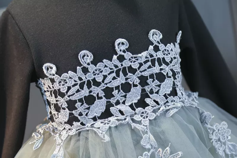120cm Girls Child Light Grey Tulle Net Yarn Skirt Princess Dress Black Shirt