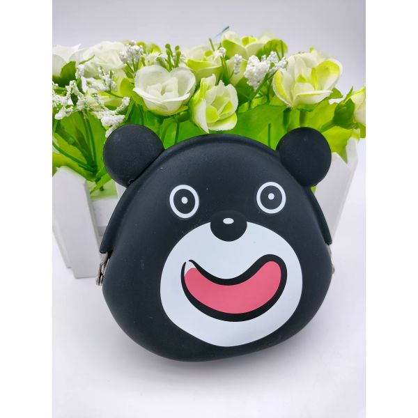 OEM Soft Silicone Toys Reusable Bags Black Cartoon Bear Shape