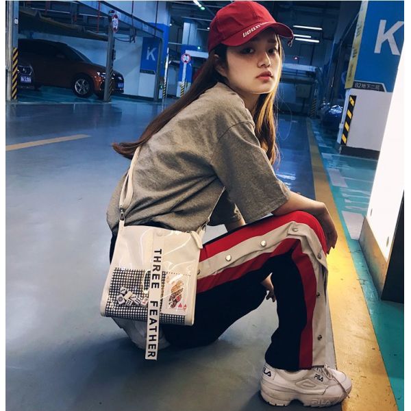 Japanese custom pu transparent bag creative bag street photo personality single shoulder diagonal bag