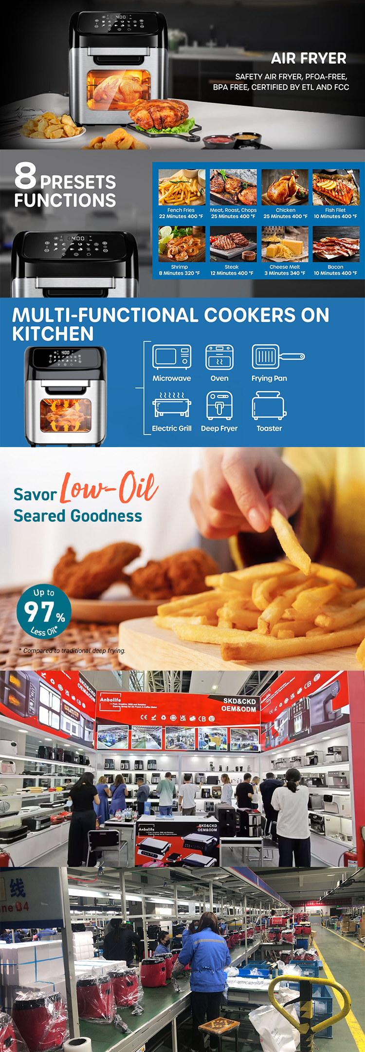 12L Digital Air Fryer Oven 9 Presets Rotisserie Dehydrator Oilless