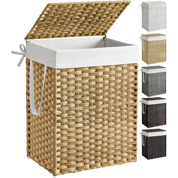 Laundry Hamper With Lid, 23.8 Gallon (90 L) Synthetic Rattan Clothes Laundry