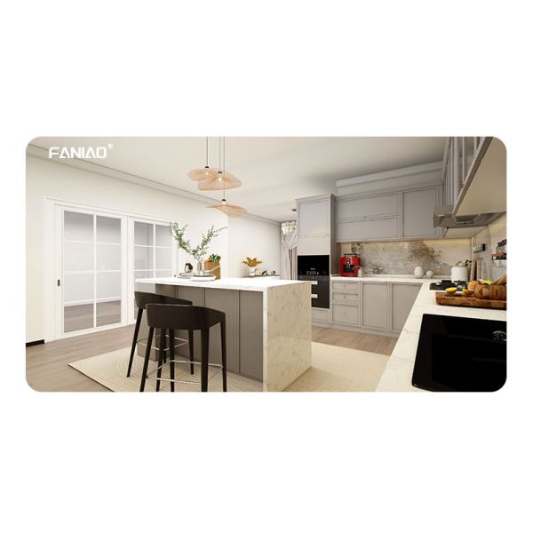 Custom Classic Wood Kitchen Cabinets L Shaped Kitchen Storage System Island Table