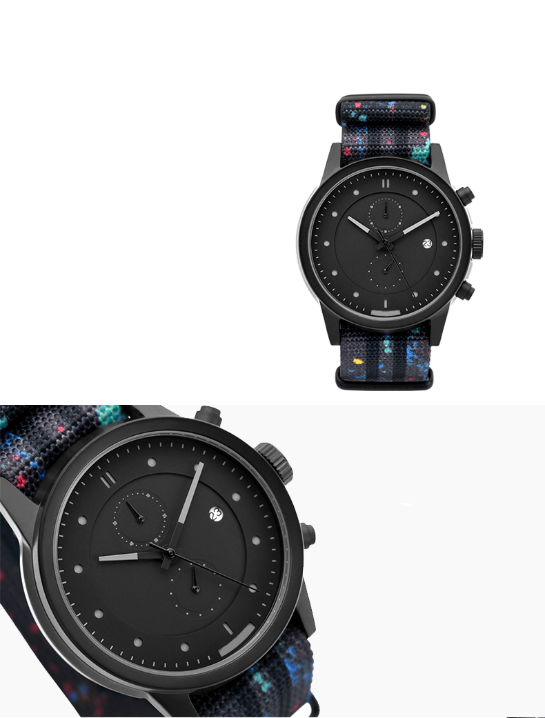 Minimal Style Nylon Band Watches Black Face With Mineral Crystal Dial