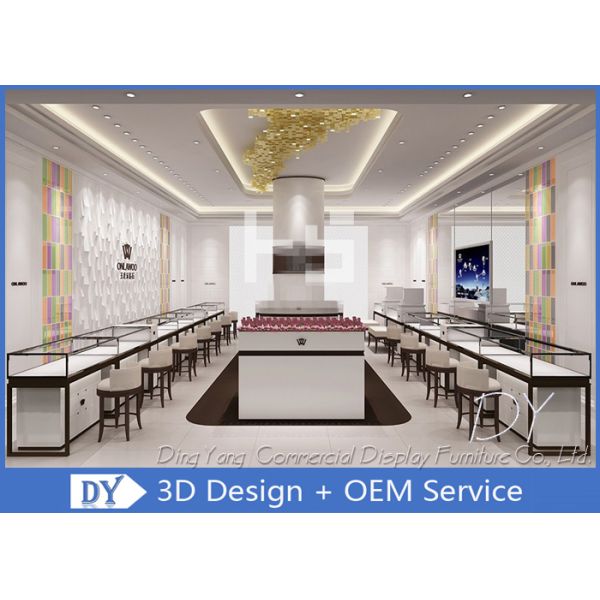 High End Wood Stain Steel Luxury Jewelry Store Furniture With Cabinets