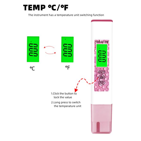 Back Light Display 4 in 1 Water Test Pen for Home Swimming Pool and Aquaculture Control