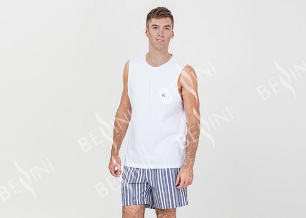 White Homestyle Mens Luxury Sleepwear Xxl Short Pajamas Functional Placket Side Pockets