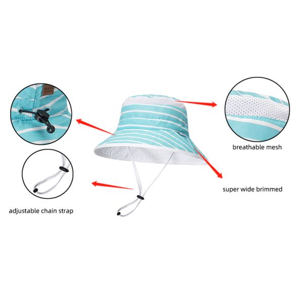 UV Resistant 50+ UPF Wide Brim Children'S Uv Sun Hats With Neck Flap 43cm 55cm