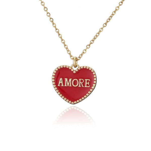 14K Heart Letter Pendant Necklace