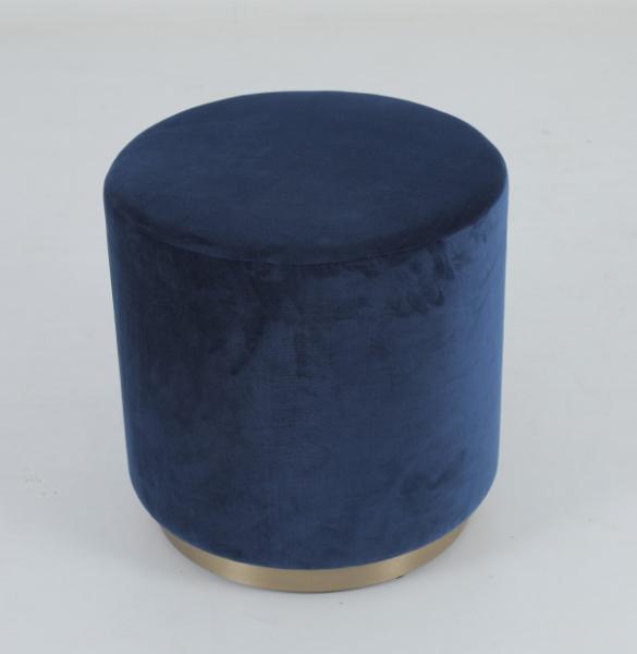 COM Fabric Upholstered Round Stool Antique Brass Recessed Base