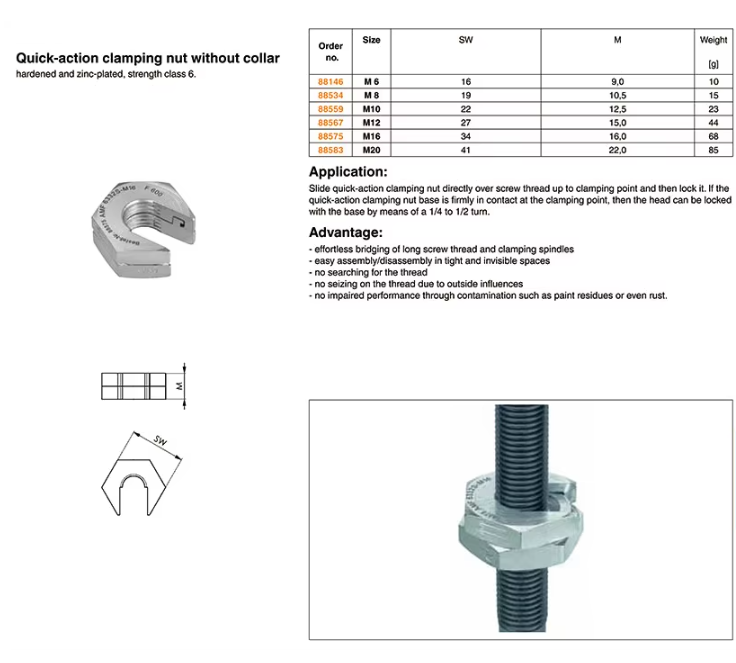 Quick Release Nut / Split Lock Nut M6 M8 M10 M12 M16 M20 Zinc Plated