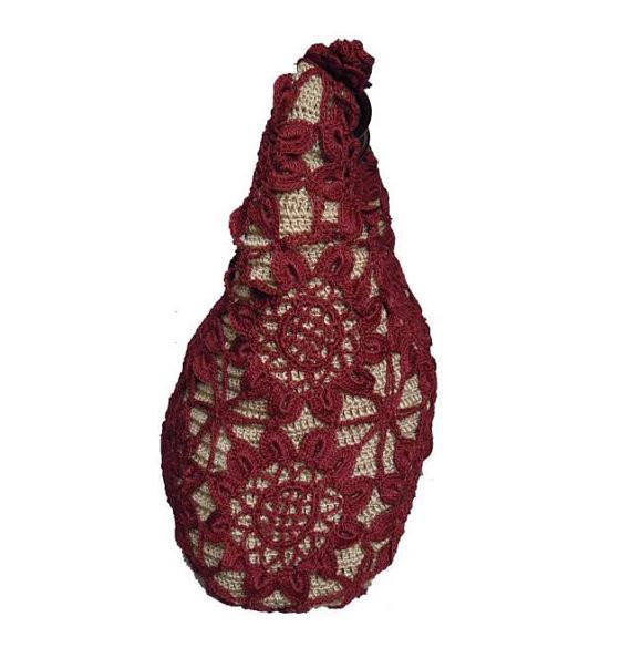 Handmade crochet handbag hobo women wine red bag flower bag