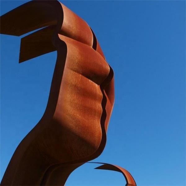 Heek Line Corten Steel Sculpture Two Faces Ribbon Imaginary