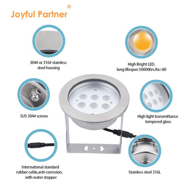 Aço inoxidável 316L Lâmpadas LED subaquáticas 24W RGBW IP68