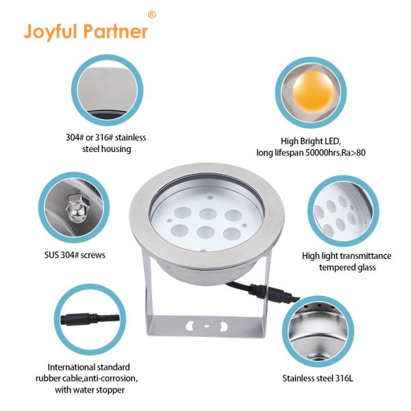 Waterproof Underwater Lamp 12V 24V RGBW Color Change DMX512 Control Way DIA 140MM 30° Beam