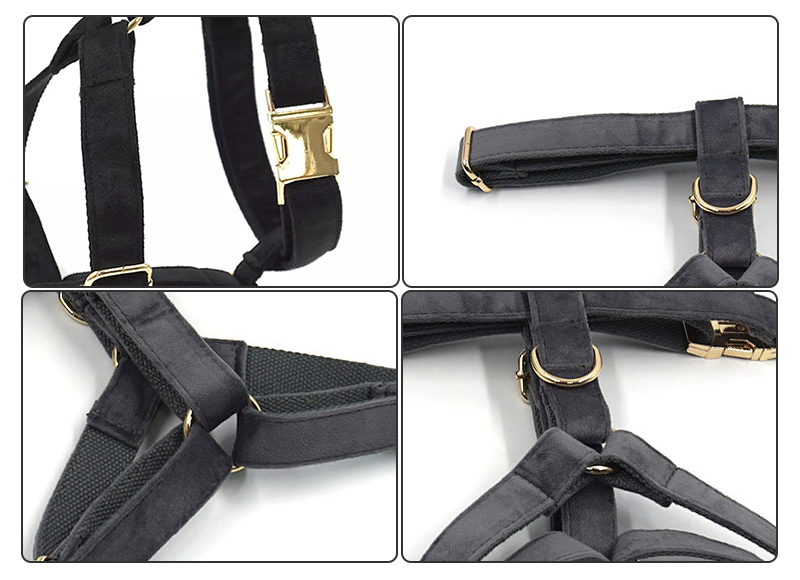 Dog Velvet Collar Leash Harness Set Luxury Collar Set Pet Leash Poop Bag OEM ODM Accepted