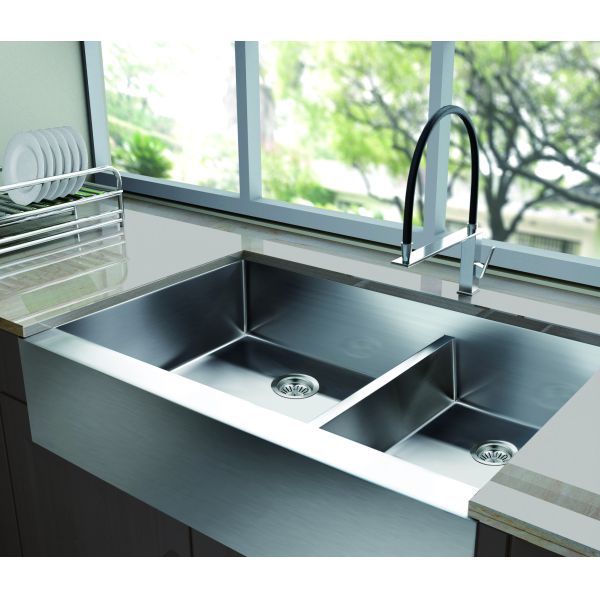 Handmade Front Apron Stainless Steel Kitchen Sink Two Holes