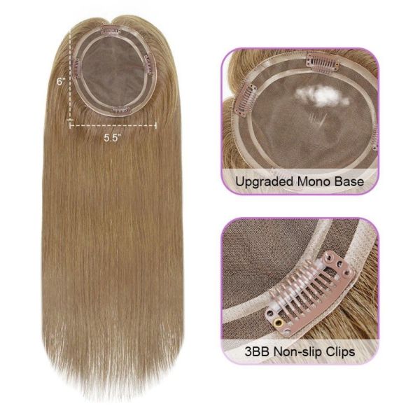 Mono Base PU European Human Hair Topper 5.5X6 Straight Blonde Hair Toupee with Clip 16 for Women
