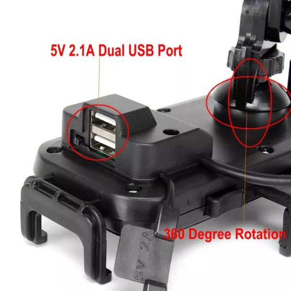 ABS 5V 2.1A Dual Usb Port Motorcycle Phone Holder For Iphone 11