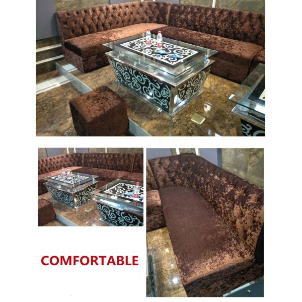 3 Piece Faux Leather U Shaped Sectional Couch With Chaise Blue Round Corner